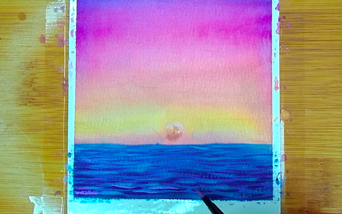 How to draw easy watercolor sunset seascape step by step tutorial for beginner, come to see my online class