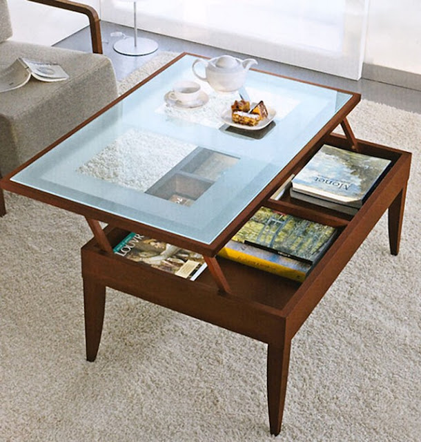 Glass lift top coffee table