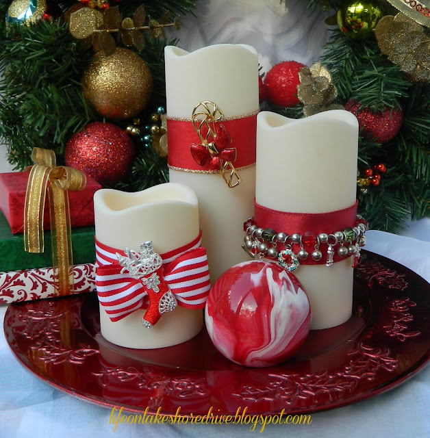 Decorate Candles with Christmas Jewelry