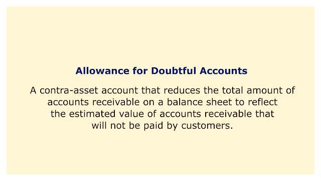 A contra-asset account that reduces the total amount of accounts receivable on a balance sheet to reflect the estimated value of accounts receivable.