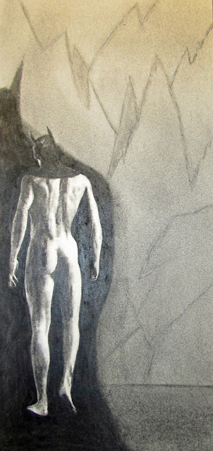 The Batman, Brooding. c.2016 by F. Lennox Campello. Charcoal on Paper