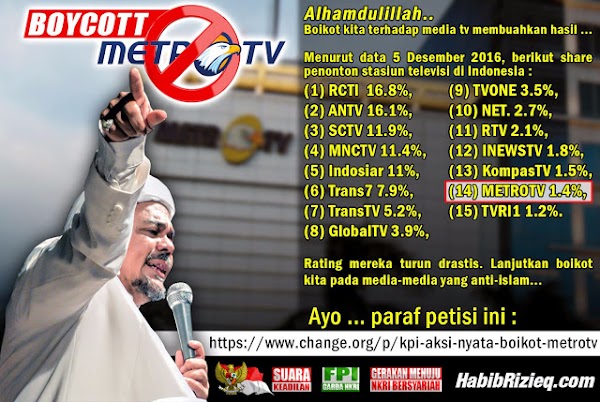 FPI: Alhamdulillah, Boikot Kita Terhadap Media TV Membuahkan Hasil! Ini Datanya
