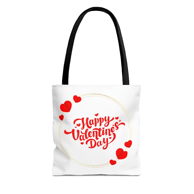 Tote Bag With Red Gold Illustrated Modern Happy Valentine's Day
