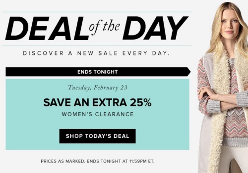 Hudson's Bay Deal of the Day Save Extra 25% Off Women's Cleraance