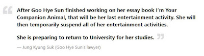 Goo Hye Sun Retirement is Just Temporary, She is Going Back to University