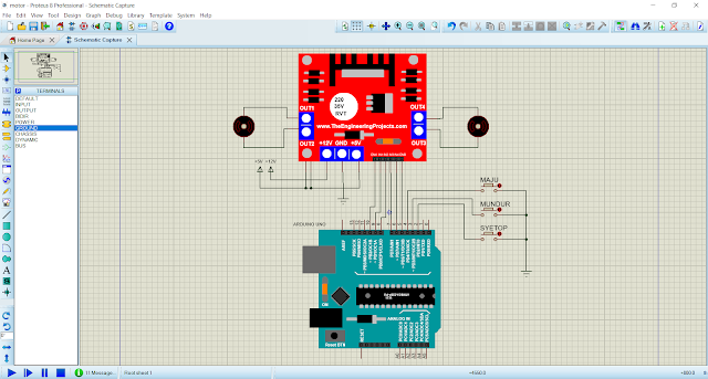 Simulasi Proteus Kontrol Driver Motor L298N