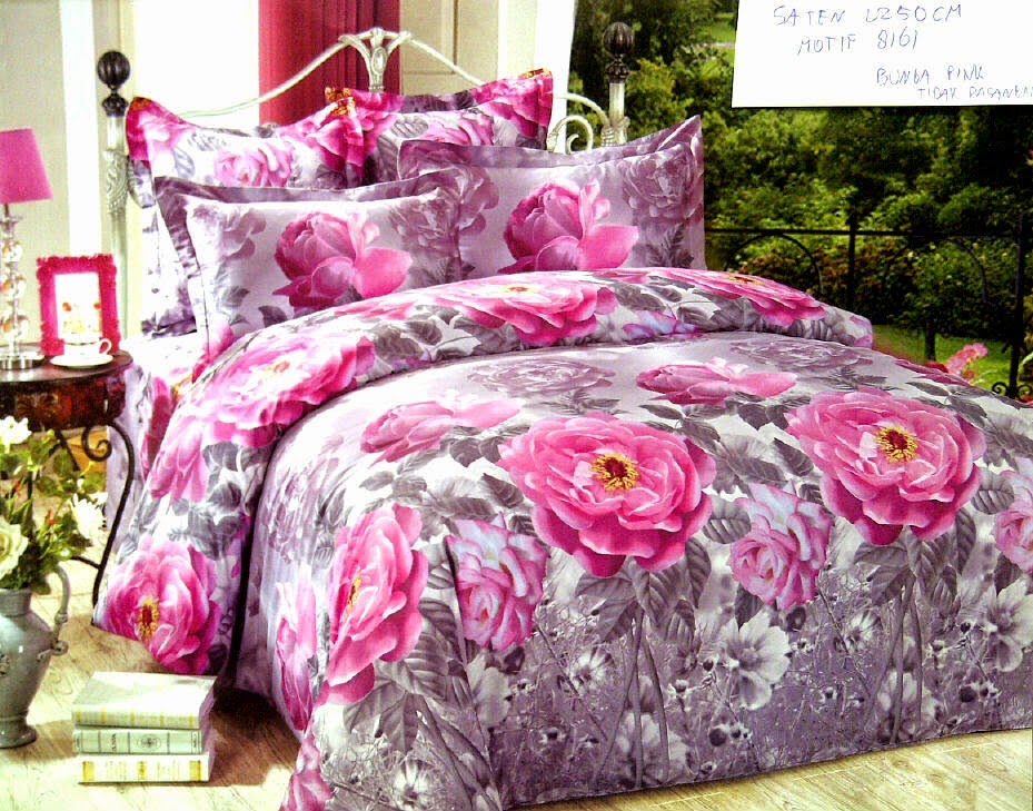 Sprei Satin Jepang Motif Bunga Pink