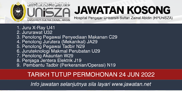 Jawatan Kosong HPUniSZA Jun 2022