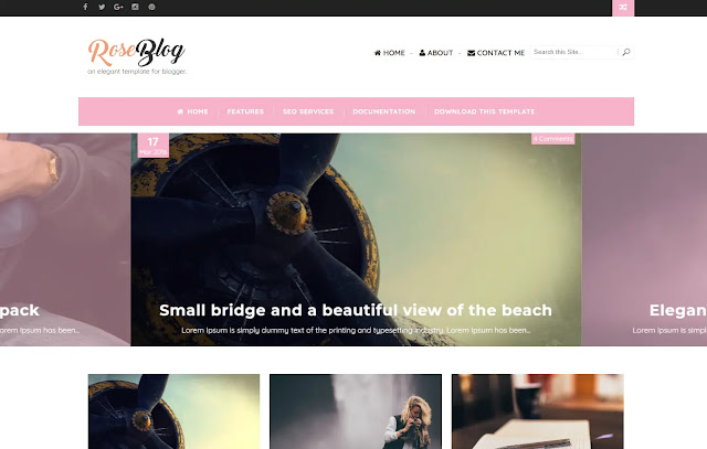 Rose Blog Responsive Personal Blog Girly Blog Fashions Diary Blog Lifestyle Blogger Template Theme