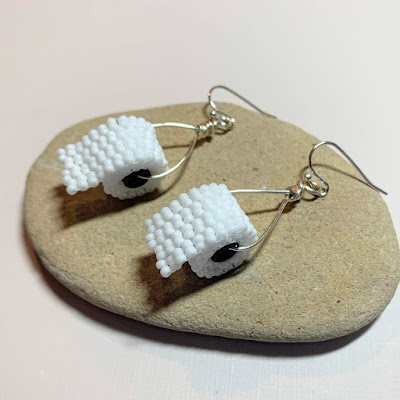 beaded rolls of toilet paper earrings