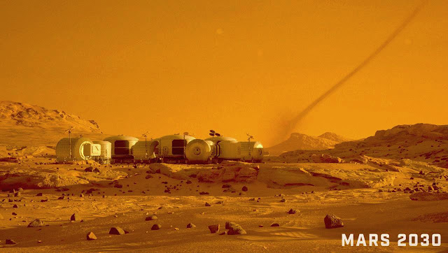 Mars 2030 VR image - dust devil near base