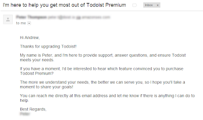 Customer engagement letter from Todoist