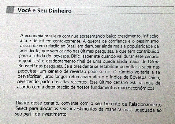 Santander diz em carta a clientes ricos que economia vai piorar se Dilma vencer ...funconarios que mandaram esta carta foram todos Demitidos num pedido de desculpas a presidenta....