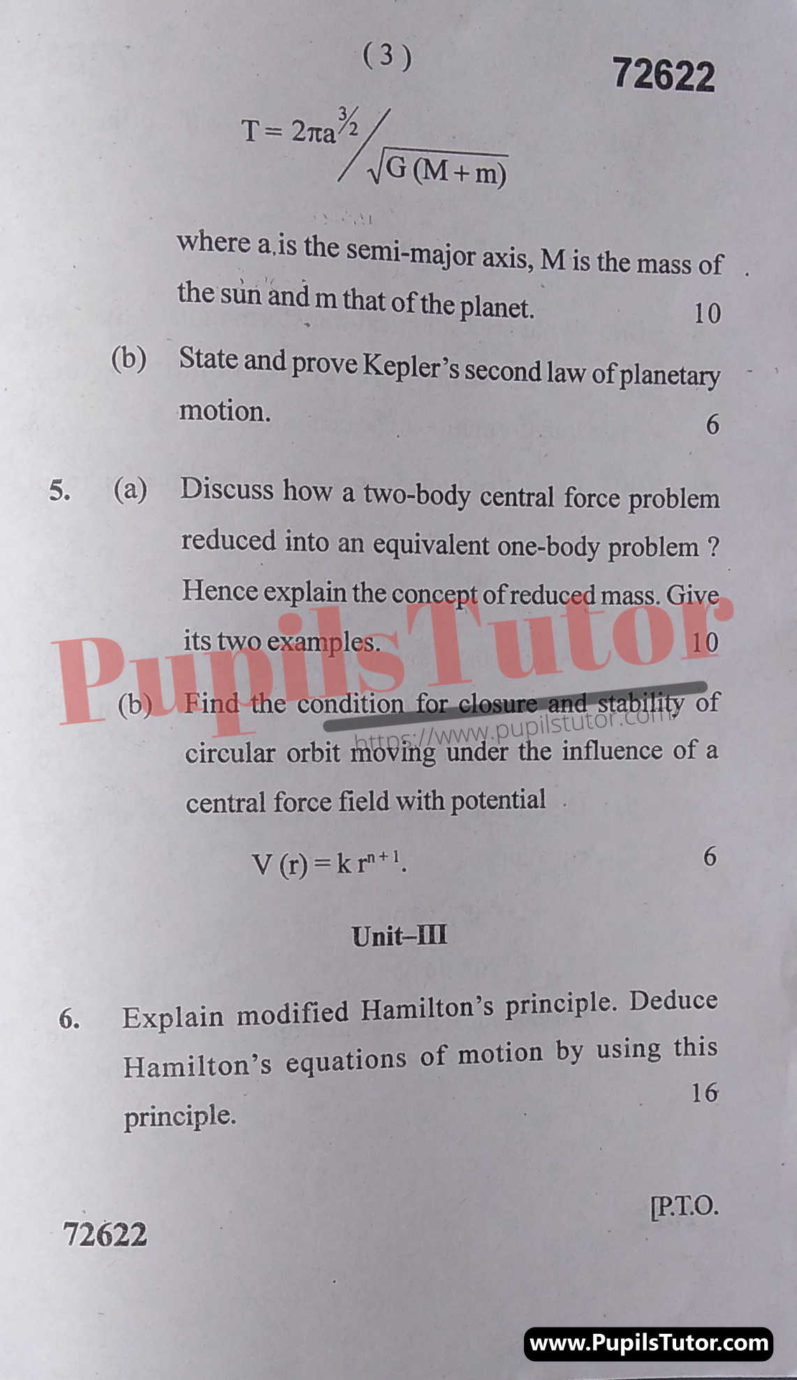 Free Download PDF Of M.D. University M.Sc. [Physics] First Semester Latest Question Paper For Classical Mechanics Subject (Page 3) - https://www.pupilstutor.com