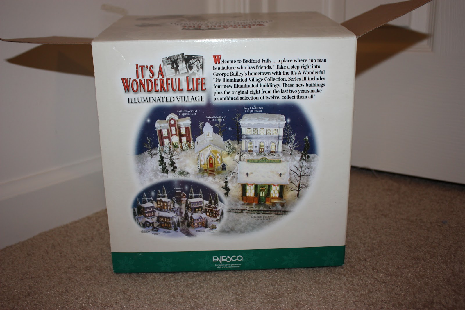 Enesco Bedford Falls Church Rear side Nice image of the first 3 sets to her