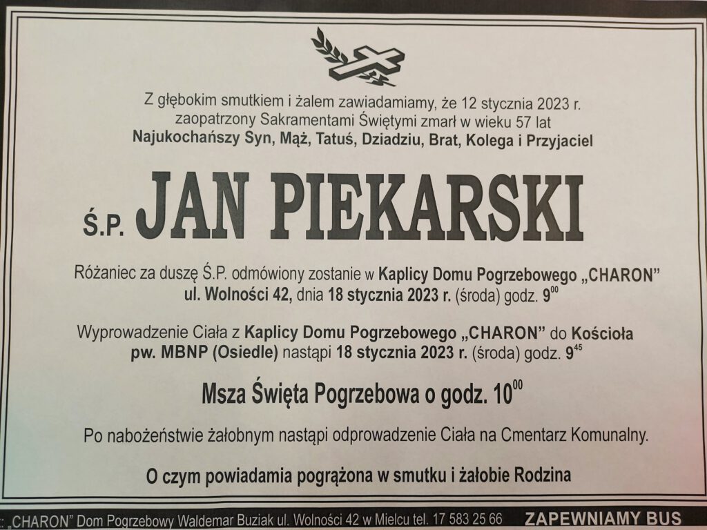 Nie żyje Jan Piekarski, pracownik mieleckiego magistratu. "Trudno będzie zapełnić pustkę po Tobie"