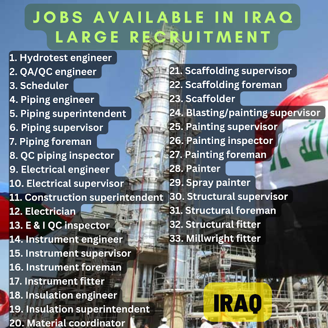 Jobs available in IRAQ Large recruitment