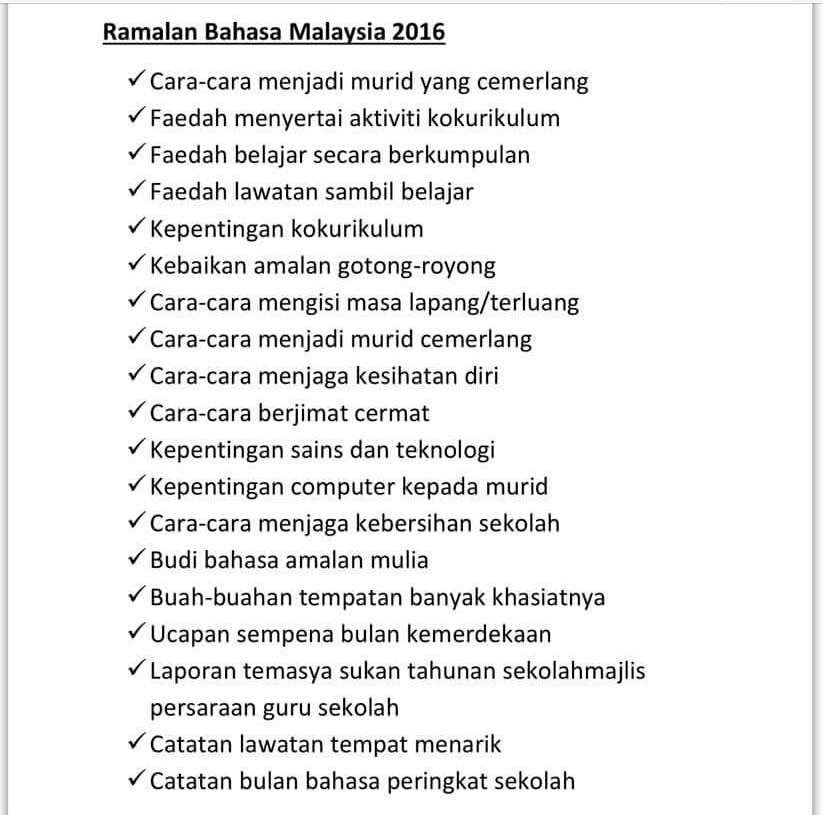 Ramalan Tajuk Karangan UPSR 2016 - BAHAN SEKOLAH RENDAH