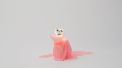 Melting Cute Kitty Cat Candle with Spooky Little Metallic Skeleton Inside