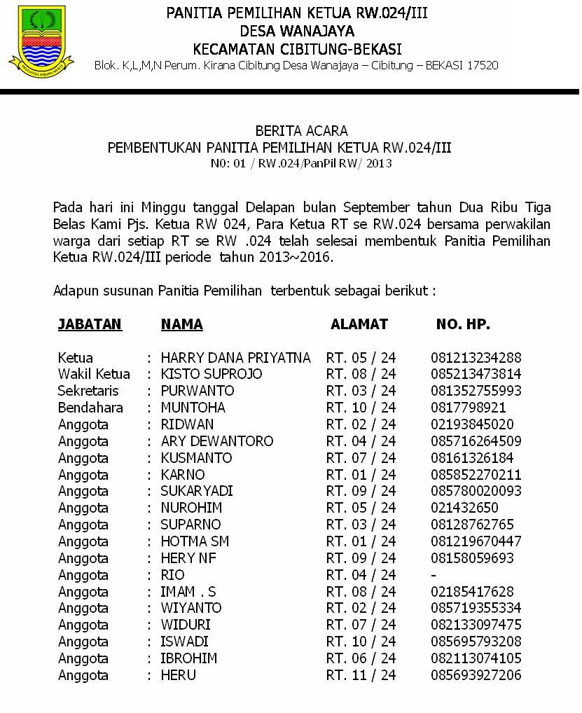 Contoh Surat Berita Acara Hasil Pemilihan Ketua Rt Contoh Surat