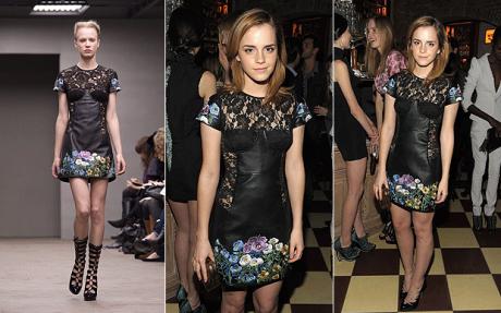 CKane leggings and leather jacket with awesome Miu Miu boots Emma Watson 