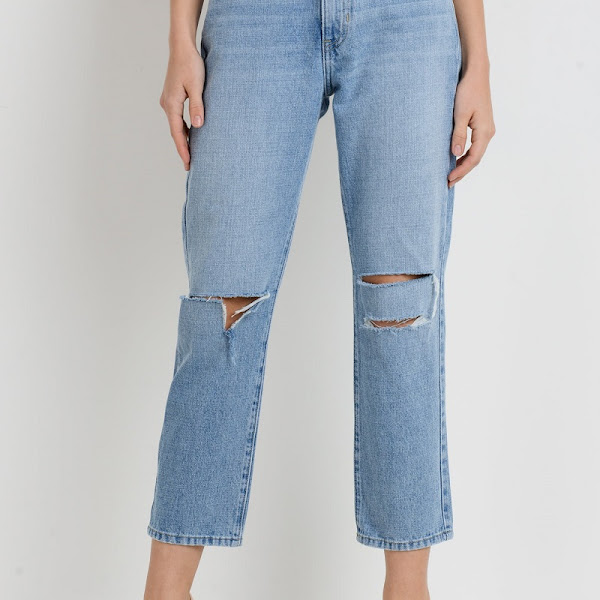 Just Black Denim High Waisted Relaxed Fit Knee Tear Ankle Length Jean