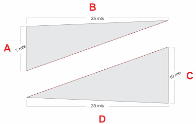 Calcular Metragem do Terreno com medidas diferentes dividindo em triangulos