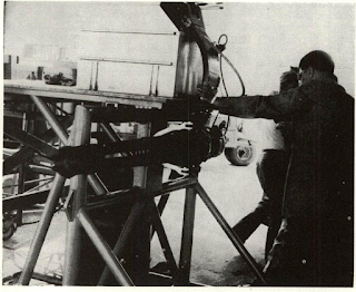 Electric Vulcan aircraft 20mm cannon described in patent as “Improvement on Gatling Gun" is shown in test stand at Air Armament Center, Eglin AFB, Florida. Six-barrel gun fires up to 8,000 rounds per minute with motor drive.