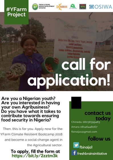 Call for Application for 2018 Youth Farm (YFarm) Climate Resilient Bootcamp