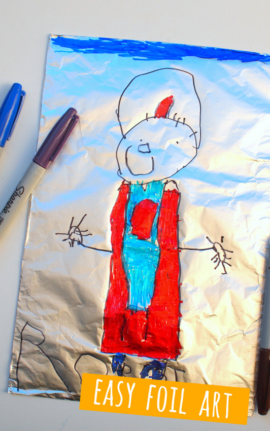 Easy Preschool Robot Art- Use Sharpie and Foil