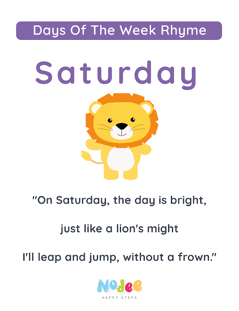 Days of the Week for Kids Saturday Rhyme for Kids - with a happy lion.