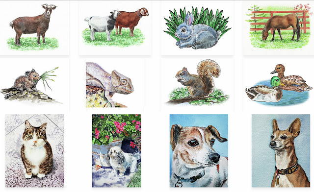 Different styles of watercolor animals