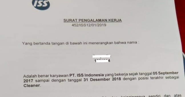 Contoh Paklaring PT ISS Indonesia Surat Pengalaman 