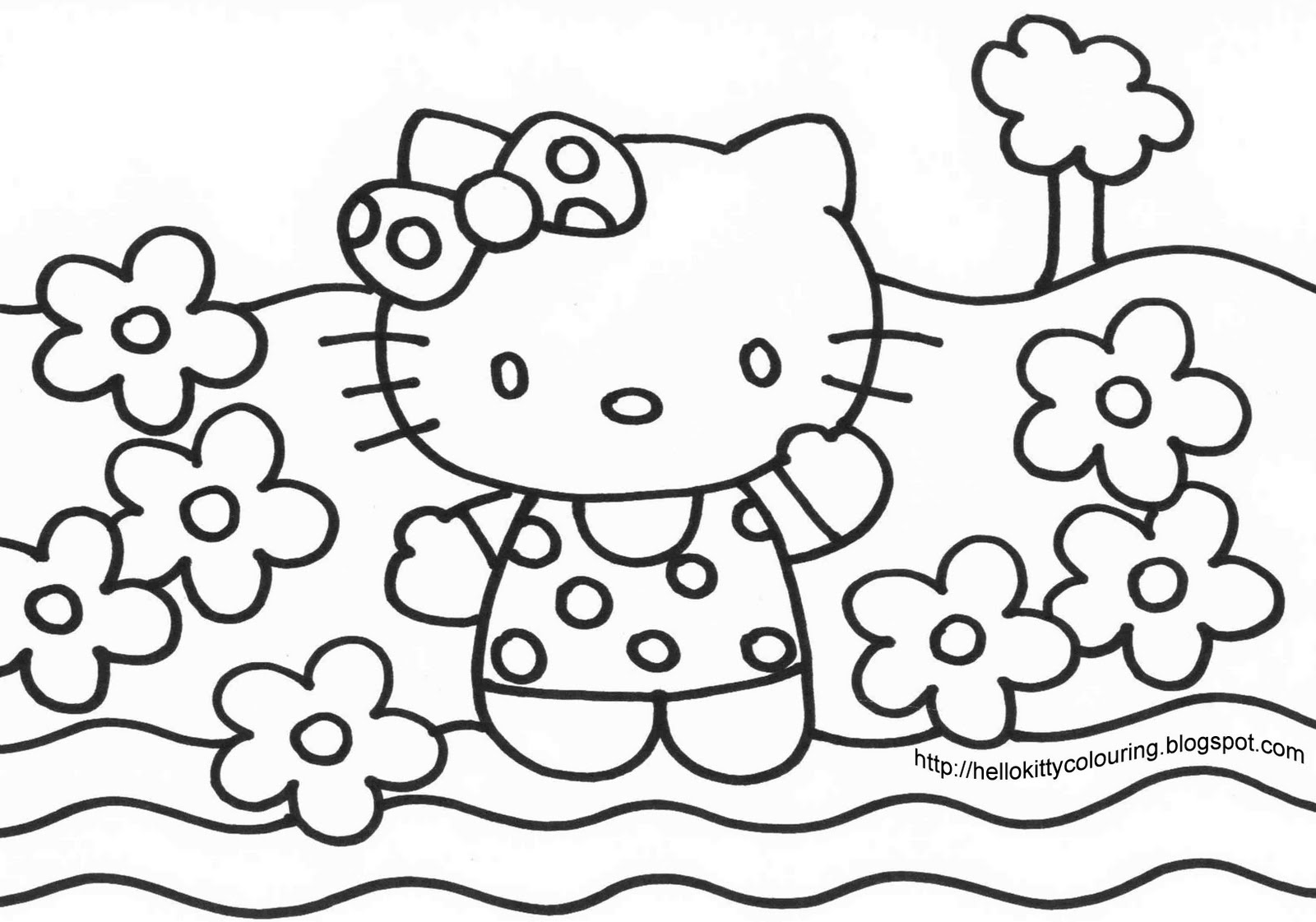 Download HELLO KITTY AT THE BEACH COLOURING PAGE