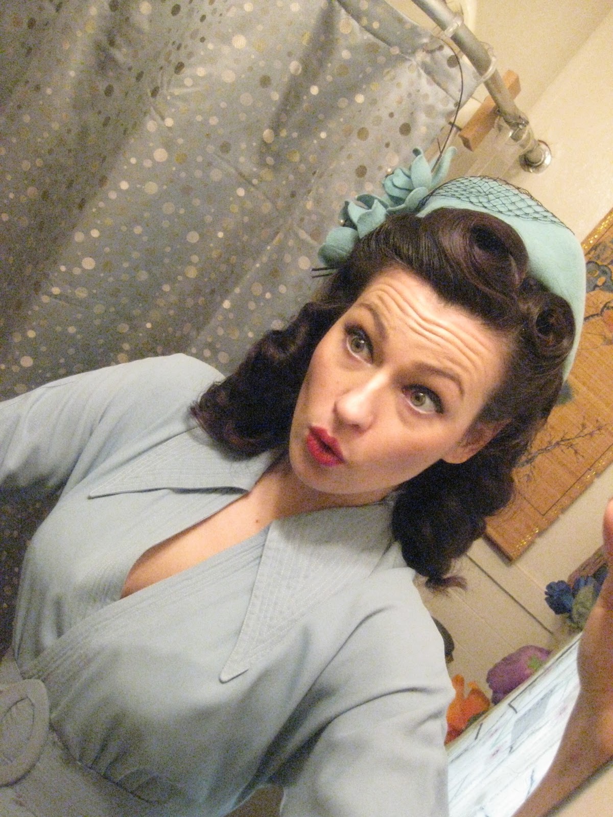 Vera Von Vixen: Outfit/Hat/Hair: 1940s Vintage Blue Wonder