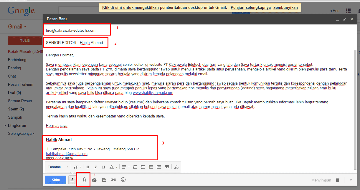 Contoh Surat Lamaran Kerja Via Email Secara Resmi yang 