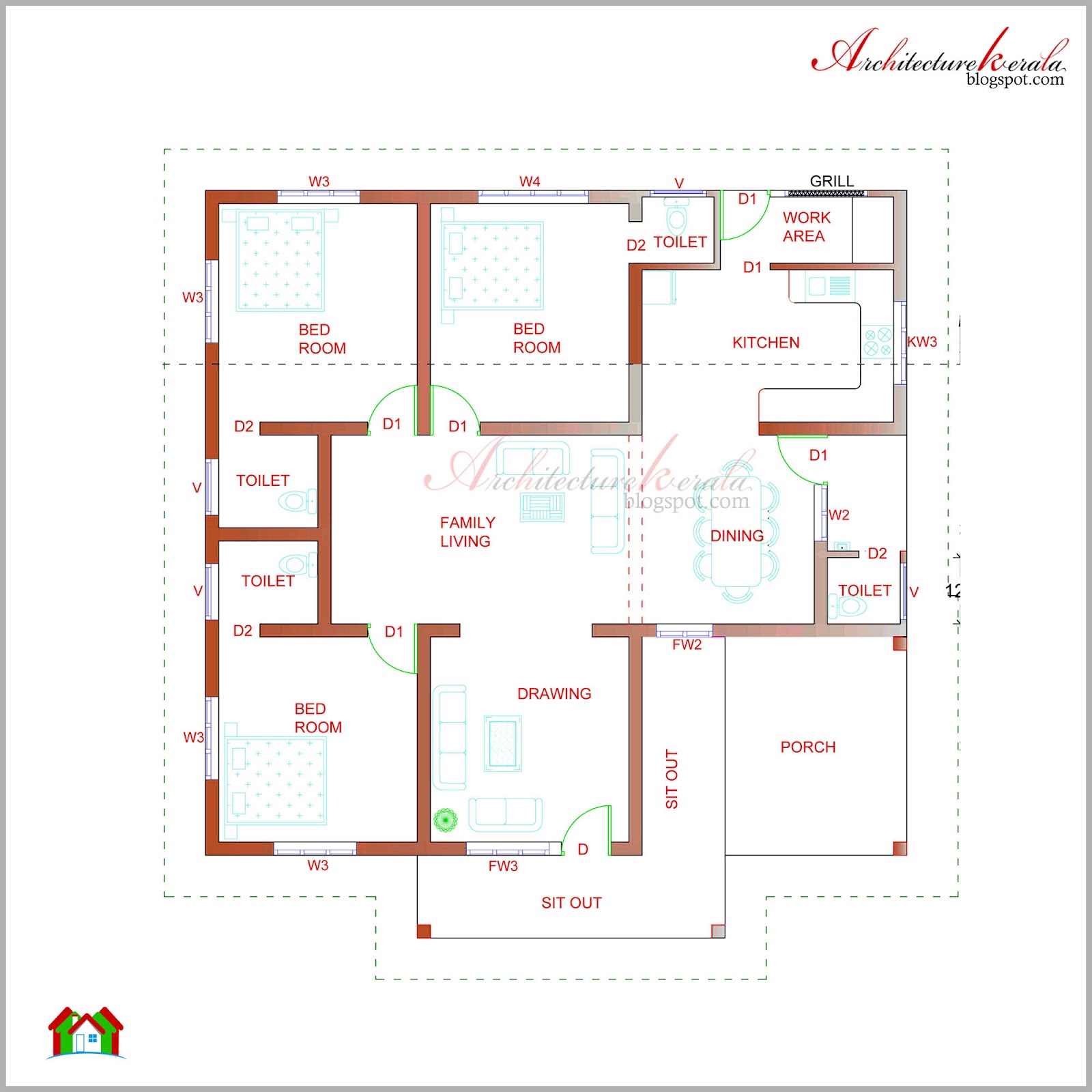 BEAUTIFUL KERALA ELEVATION AND ITS FLOOR PLAN