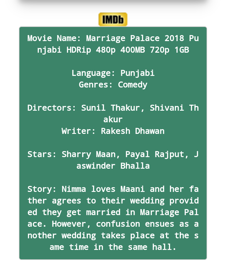 Marriage Palace 2018 Punjabi HDRip 480p 400MB 720p 1GB