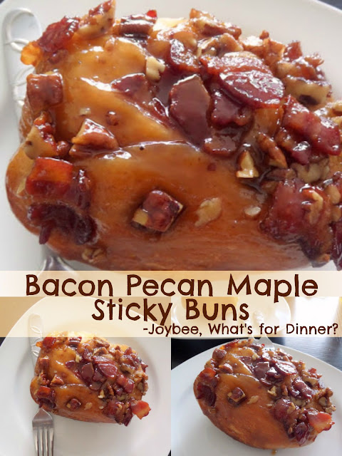 Bacon Pecan Maple Sticky Buns:  Wow!  Bacon and pecan topped cinnamon buns with a sticky maple syrup glaze.  A fantastic start to gameday.