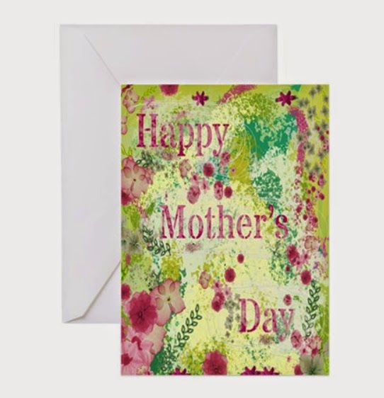 Mixed-media effect Mother's day card in spring green and pink