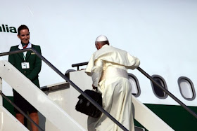 pope entering aeroplane