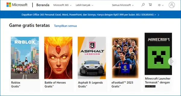 Microsoft Store menyediakan tempat beli game pc original yang bisa diakses di Indonesia