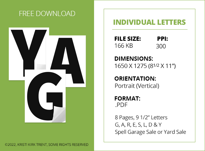 Jumbo printable garage sale letters