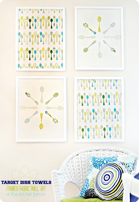 kitchen towels turned art