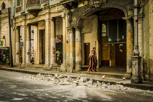 a balcony of a decadent buildings in Havana ell down, Cuba 