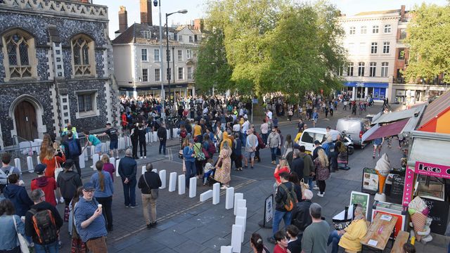 Crowds gathered at The Halls, Norwich for Dominoes (Photo: Kate Wolstenholme, from Norwich Evening News)