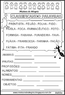 Classificar palavras com letra F