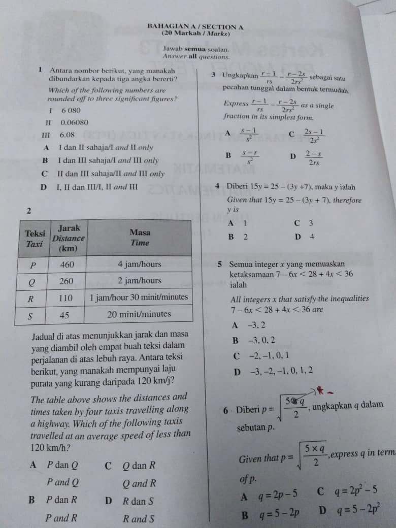 Format Baru Kertas Peperiksaan PT3 Matematik (2019 