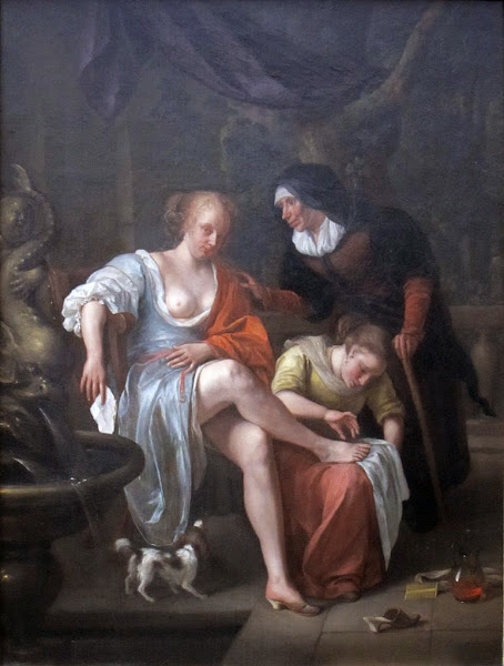 Bathsheba After the Bath by Jan Steen Dutch, Illustrated Bible Stories, Old Testament Stories, Religious art, Sacred art, Hebrew events