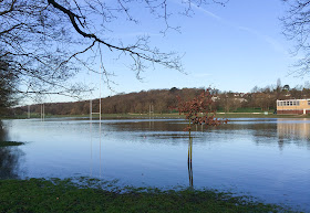 Flooded rugby pitches at Sparrow's Den, at the bottom of Corkscrew Hill, West Wickham.  24 February 2014.